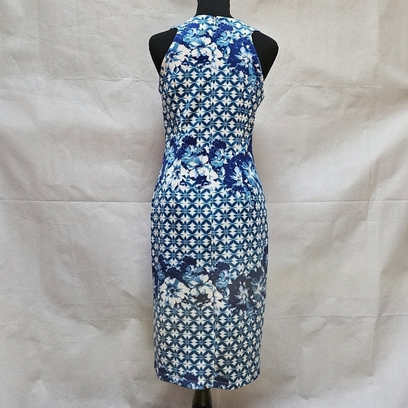 Enfocus Stuio Floral Blue Midi Sheath Dress 94% Polyester 6% Spandex Size 6 - Picture 4 of 7